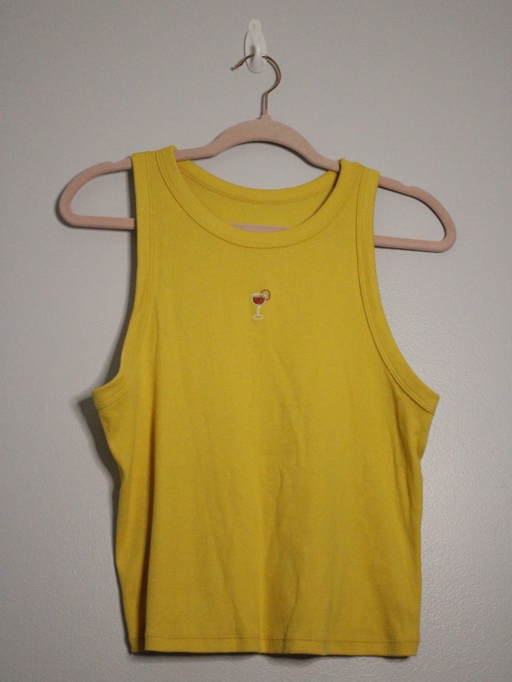 a new day Bright Yellow Tank Top with Cocktail Embroidery